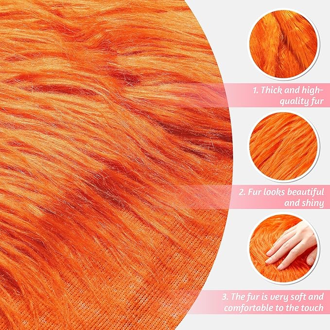 Tatuo 60 x 18 Inch Orange Faux Fur Fabric Halloween Fluffy Fuzzy Craft Fake Fur Cuts Shaggy Synthetic Plush Patch Sewing DIY Winter Christmas Costume Gnome Beard Miniature Dolls Rugs Mat Gift