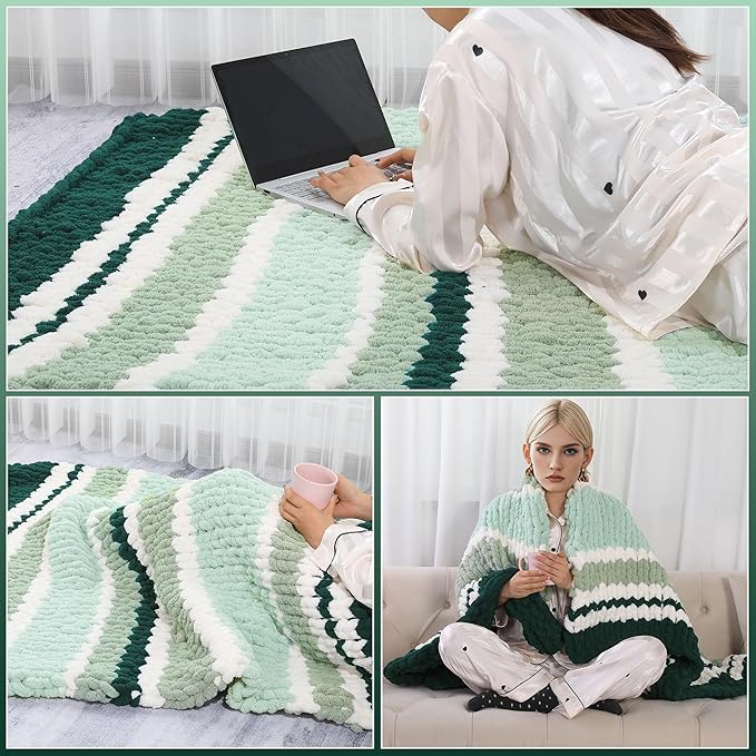 HOMBYS 8 Pack Assorted Chunky Yarn for Crocheting,Super Bulky Large Soft Fluffy Yarn,Plush Fuzzy Yarn,Thick Chenille Yarn for Hand Knitting/Arm Knitting,Green Gradient(27yds,8 oz Each Skein)