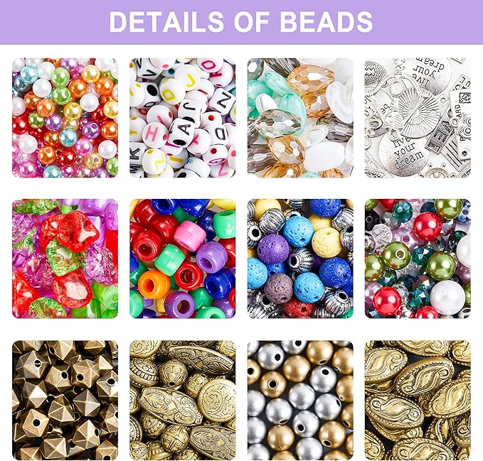 Jewelry Making Kit, 1960 pcs, Supplies Includes Beads, Instructions, Findings, Wire for Bracelet, Necklace, Earrings Making Kit for Adults by Inscraft