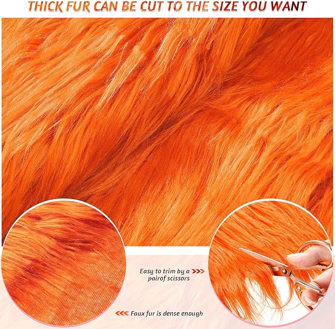 Tatuo 60 x 18 Inch Orange Faux Fur Fabric Halloween Fluffy Fuzzy Craft Fake Fur Cuts Shaggy Synthetic Plush Patch Sewing DIY Winter Christmas Costume Gnome Beard Miniature Dolls Rugs Mat Gift