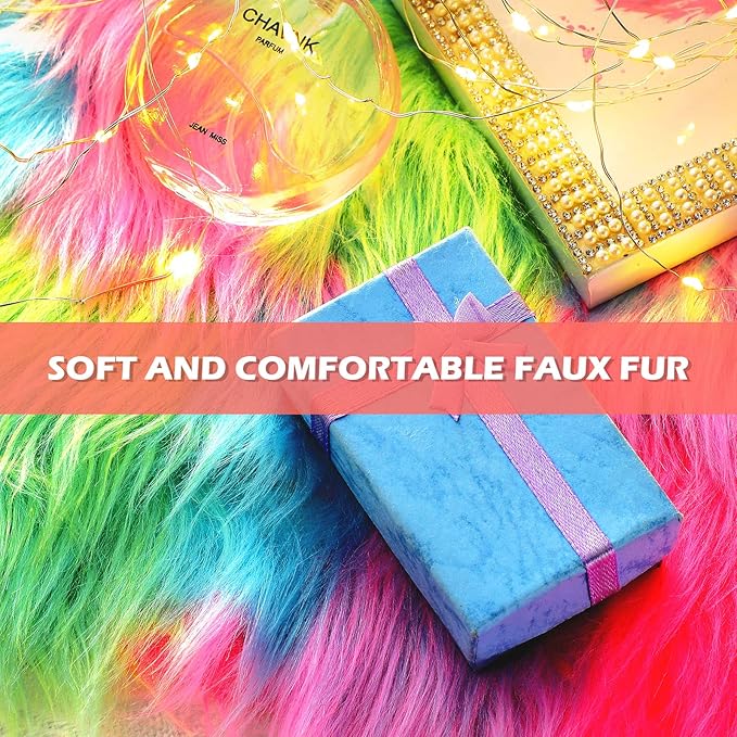 Tatuo Faux Fur Fabric Christmas Fluffy Fuzzy Craft Fake Fur Cuts Shaggy Synthetic Plush Patch Sewing DIY Winter Halloween Costume Gnome Beard Miniature Dolls Rugs Mats Gift(Colorful,2 x 100 Inch)