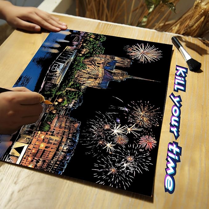 Scratch Painting Kits for Adults Rainbow Painting Art Paper, World Famous City DIY Night View Scratchboard for Adults with 4 Tools,Size 11.2''x16'' (Notre Dame de Paris)