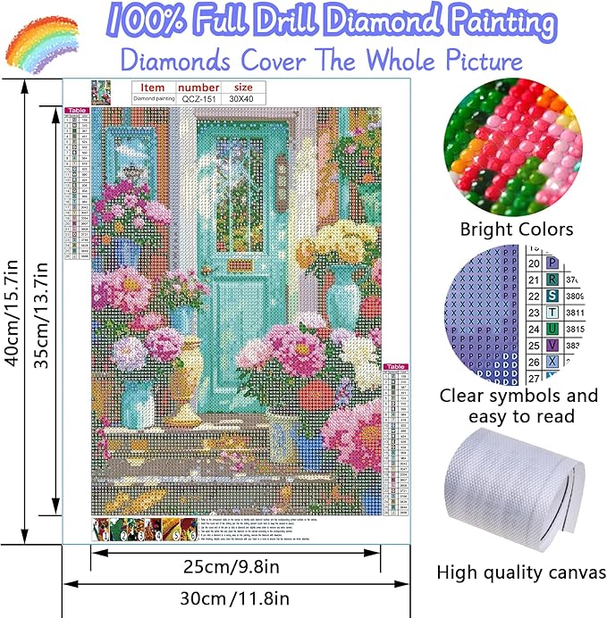 Garden Flowers Diamond Art Kits for Adults, Diamond Painting Kits for Adults for Beginners, DIY Flower Bed Diamond Dots Art Kits, 5D Full Round Drill Gem Art Painting Kits for Home Wall Decor, 12x16in
