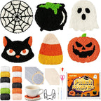 WATINC Christmas Punch Needle Coaster Kits - 23Pcs Easy Art Work Decor Craft Supply for Beginners, DIY Set of 6 Pattern Tufted Pads with Adhesive Felt Yarns Tools Coaster Holder Instruction (Orange)