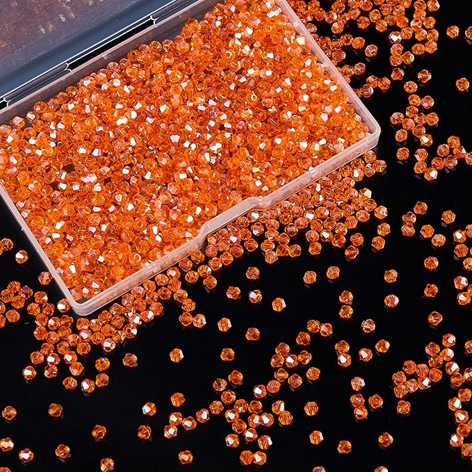 1200PCS 3mm Bicone Crystal Glass Beads for Jewelry Making, Sparkling Mini Beads for Suncatchers, DIY Bracelets & Craft Projects (Orange)