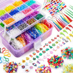 INSCRAFT 17490+ Rubber Loom Bands, 28 Colors Bracelet Making Refill Kit, with 3-Layer Container, 600 S-Clips, 352 Beads, 40 Cartoon Charms, Christmas Birthday Gift for Girls Boys Kids