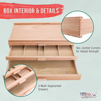 U.S. Art Supply 3-Drawer Artist Tool Supply Box with 5 Compartments per Drawer - Hardwood Art Box for Artist Supplies, Brushes, Pencils, Erasers, Tool Storage Organizer Case