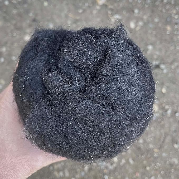 Black #08 Needle Felting Wool – 100g Carded Batt, Short Coarse Fiber Roving – Core or Finish Wool for Needle Felting, DIY Crafts, Dolls & Animals