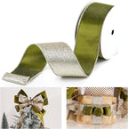 Moss Velvet Wired Ribbon with Glitter Back 2.5 Inch Green and Gold Christmas Ribbon Wired Olive Ribbon for Christmas Tree, Gift Wrapping, Crafts, Wreaths Supplies, Topper Bows (10 Yards)