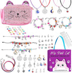 MODDA Charm Bracelet Making Kit - DIY Beaded Jewelry Making Kit, Gifts for Girls Ages 5-12, with Cute Cat Design Shoulder Bag