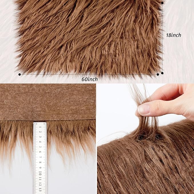 Tatuo Faux Fur Fabric Christmas Fluffy Fuzzy Craft Fake Fur Cuts Shaggy Synthetic Plush Patch Sewing DIY Winter Halloween Costume Gnome Beard Miniature Dolls Rugs Mats Gift(Brown,10 x 20 Inch)