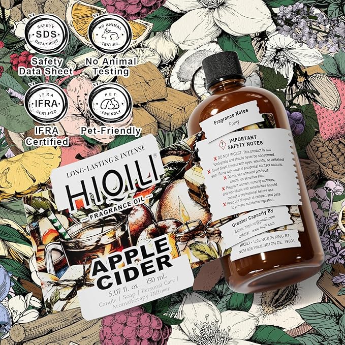 HIQILI Apple Cider Fragrance Oil - Making DIY Candle & Soap, Luxury Wine Scented, for Home & Office Essential Oil Diffuser Use - 5.07 Fl Oz