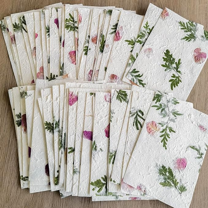 ANXINZENITH Handmade Botanical Craft Paper- 50 Sheets 4.1×5.83 Inch Art Paper for Watercolor, Wedding Invites,Scrapbooking-Vintage Textured Designs for DIY,Gift Wrapping & Cultural Projects