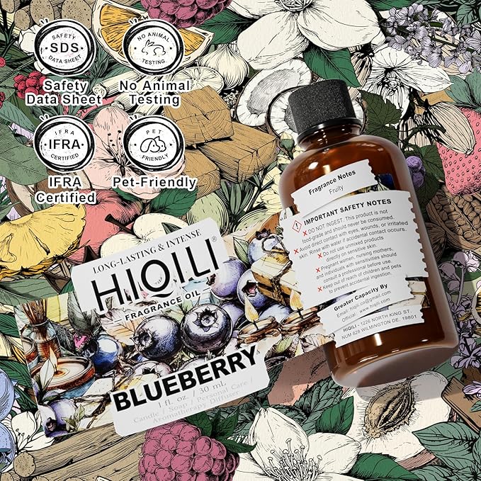 HIQILI Blueberry Fragrance Oil for Candle & Soap Making, Fruity Scents for Reed Diffuser Oil Refill, Add to Lotion, Body Wash - 1 Fl Oz