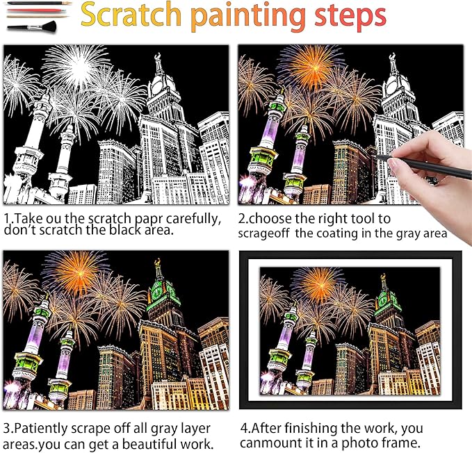 Scratch Art Book for Adults,Scratch Painting Foil for Adults，Scratch and Sketch City Landmarks Books,Colorful City Series Scratch Art 12 Pas by Iskueal(Milan Cathedral)