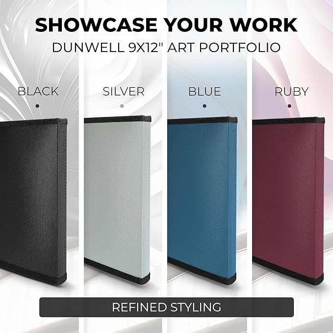 Dunwell Art Portfolio 9x12 Folder (Blue), Black Mounting Paper, Portfolio Binder for Artwork, 9 x 12 Art Folder, 24 Pockets Display 48 Pages, Acid-Free Poly Presentation Book