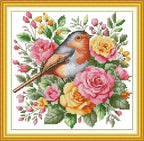 Threadhaven Counted Cross-Stitch Kit 14CT Aida Fabric with Threads, Needles & Guide | Animal Sewing Pattern Embroidery Kit for Adults | Premium DIY Craft Kit- Robin 10.6''×10.2''