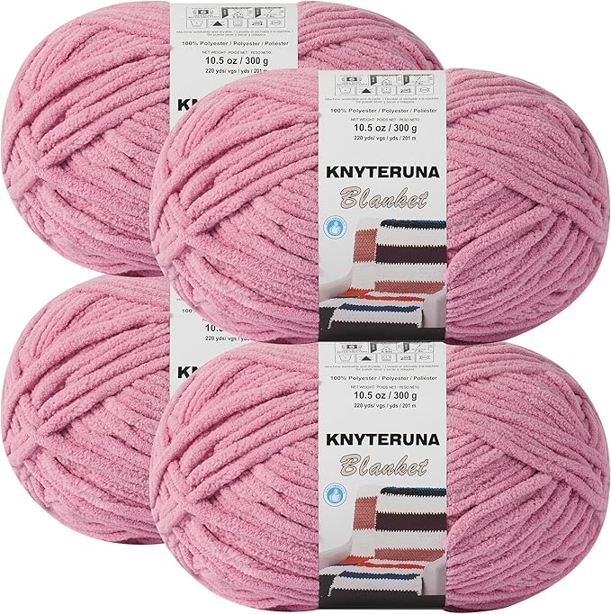 #6 Super Bulky Blanket Yarn for Crocheting - 4 Skeins(Each 10.5oz/300g, 220yds/201m), Chunky Chenille Thick Plush Big Soft Yarn for Crocheting Knitting Blankets, Dusty Pink