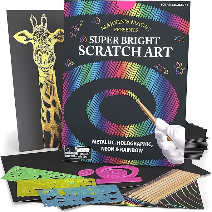 Marvin's Magic - Super Bright Scratch Art - x48 Premium Magic Scratch Boards - Black Scratch Paper & Rainbow Scratch Paper - Scratch Art for Kids