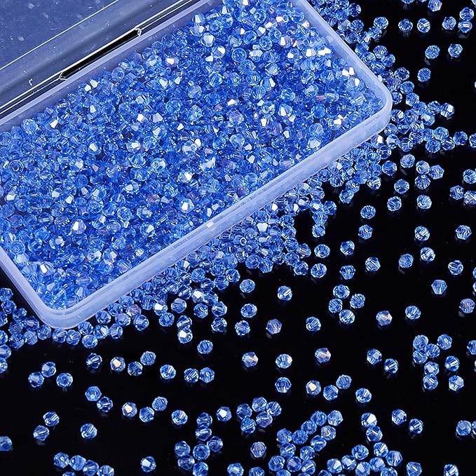 1100PCS 4mm Bicone Crystal Glass Beads for Jewelry Making, Sparkling Mini Beads for Suncatchers, DIY Bracelets & Craft Projects(Light Blue)
