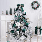 Green Velvet Wired Ribbon with Glitter Back 4 Inch Dark Green and Gold Christmas Ribbon Wired Ribbon for Christmas Tree, Gift Wrapping, Crafts, Wreaths Supplies, Topper Bows (10 Yards)