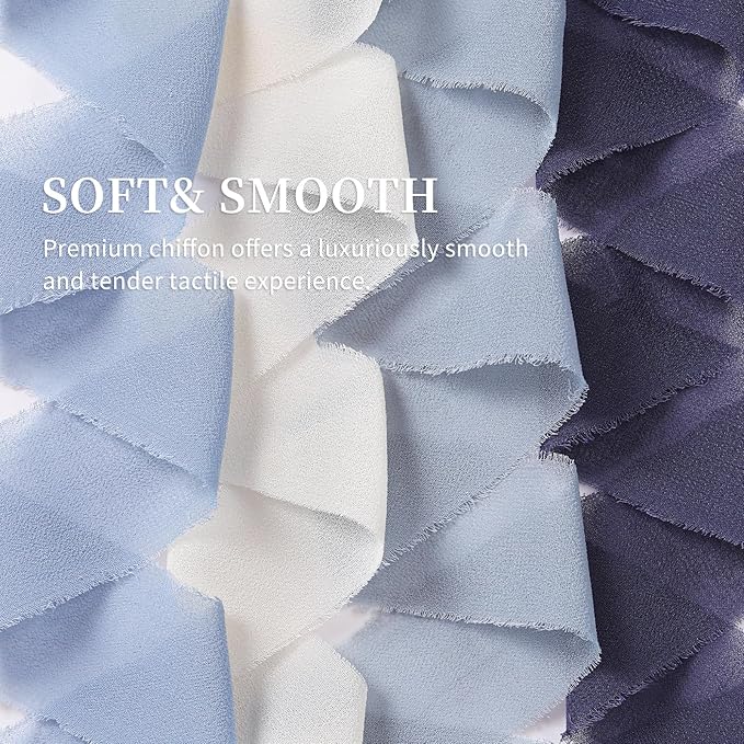 3 Rolls Gray Blue Handmade Fringe Chiffon Ribbon 1.5 Inch x 7 Yard Silk-Like Colorful Rustic Ribbon for Bouquets Wrapping Decor Wedding Invitation Accessories