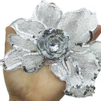 2 PC 3D White Sequin Lace Trim Rhinestones Applique Patches for Wedding Bridal Dress Decoration DIY Sewing Clothing Decoration, 7 x 5.9 Inch