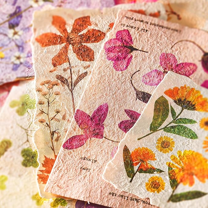 120Pcs Floral Textured Scrapbook Paper - 4 pack Embossed Rice Decoupage Paper Craft Special Mixed for Scrapbooking Junk Journaling Supplies Planner Bullet Cards Making Collage Decorative DIY Materials