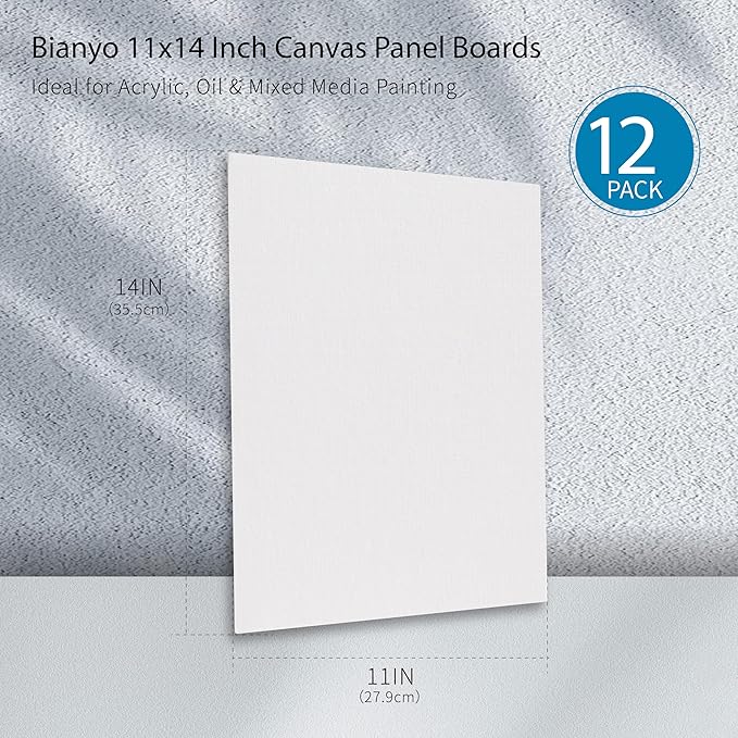 Bianyo 11x14 Inch Canvas Panels for Painting – 12 Pack, 100% Cotton, Triple Primed & Acid-Free, Art Boards for Acrylic & Oil Paints, Ideal for Artists, Students, Hobbyists & Beginners