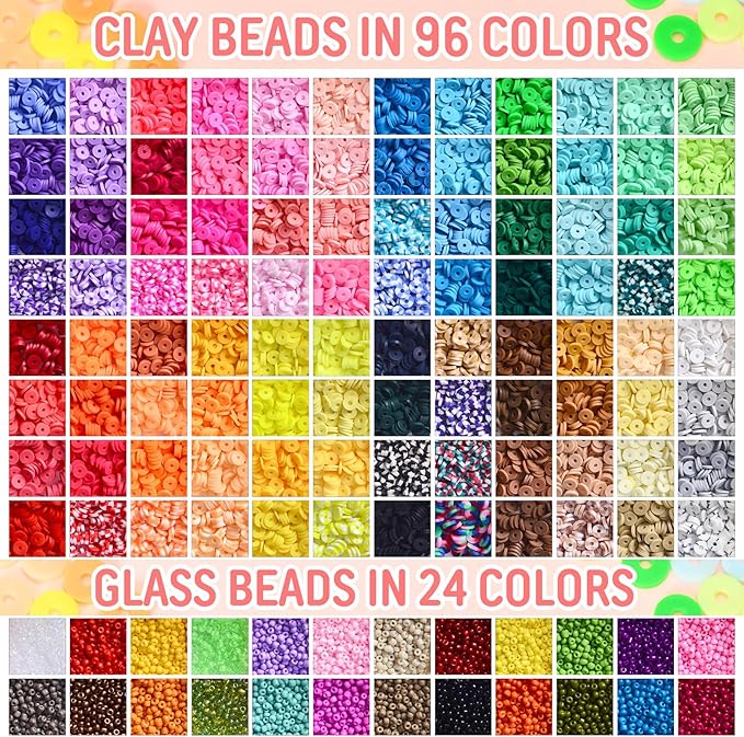 Ilootm Friendship Bracelet Kit, 16800pcs, 96 Colors Polymer Clay Beads & 24 Colors Glass Seed Beads, 400 Letters Beads，Bracelet Making Kit for DIY Jewelry Making&Friendship Bracelet Making