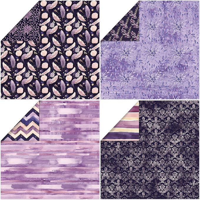 Scrapbook Paper 12x12, Double-Sided Suede Textured Decorative Craft Paper Set for Greeting Cards, Photo Album Decoration, 24 Sheets/24 Designs