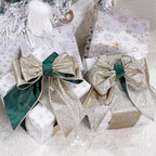 Green Velvet Wired Ribbon with Glitter Back 4 Inch Dark Green and Gold Christmas Ribbon Wired Ribbon for Christmas Tree, Gift Wrapping, Crafts, Wreaths Supplies, Topper Bows (10 Yards)