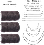 Ryalan Weaving Needle Combo: 10pcs Needle Set (C Shape, J I) & 3 Threads for Wig Sewing & Hair Weft Extension
