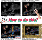 Scratch Painting Kits for Adults Rainbow Painting Art Paper, World Famous City DIY Night View Scratchboard for Adults with 4 Tools,Size 11.2''x16'' (Seattle)