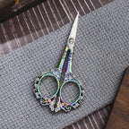 Embroidery Scissors, 4.5in Small Sharp Pointed Tip Vintage Detail Shears with Sheath for Craft, Sewing, Thread Cutting, Artwork, Needlework Rainbow