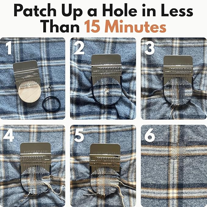 Patchmaker 2.0 Kit, Knitting Kit for Beginners, Portable Patch Darning Kit, Patchwork Weaving Tool Set for Quickly Sewing Repair, Sewing (10 Hooks)