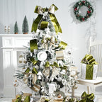 Moss Velvet Wired Ribbon with Glitter Back 4 Inch Green and Gold Christmas Ribbon Wired Olive Ribbon for Christmas Tree, Gift Wrapping, Crafts, Wreaths Supplies, Topper Bows (10 Yards)