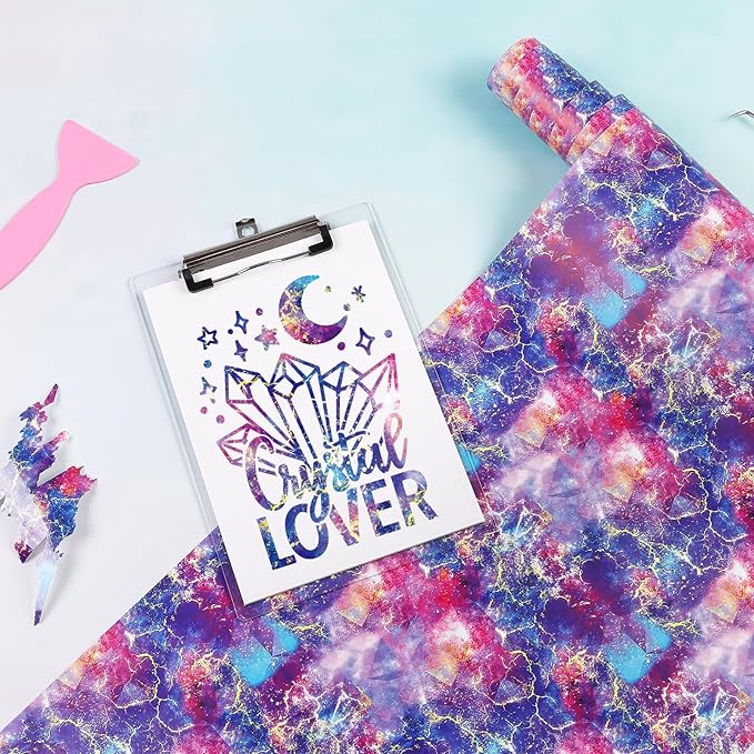 Galaxy Permanent Vinyl Roll- 12 * 8ft Purple Galaxy Permanent Adhesive Vinyl for Mugs Decors Self Adhesive Sticker