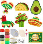 WATINC Christmas Punch Needle Coaster Kits - 23Pcs Easy Art Work Decor Craft Supply for Beginners, DIY Set of 6 Pattern Tufted Pads with Adhesive Felt Yarns Tools Coaster Holder Instruction (Green)