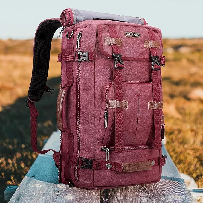 WITZMAN Canvas Backpack Vintage Travel Backpack Large Laptop Bags Convertible Shoulder Rucksack(A519-2 Red)