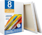 FIXSMITH Stretched White Blank Canvas - 9x12 Inch, Bulk Pack of 8, Primed,100% Cotton, 5/8 Inch Profile of Super Value Pack for Acrylics,Oils & Other Painting Media.