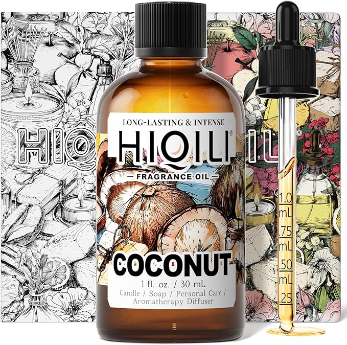 HIQILI Coconut Fragrance Oil for Home Diffuser, Ideal for Making Candle, Soap, Body Spray, Women's Perfume, Creamy Scents - 1 Fl Oz