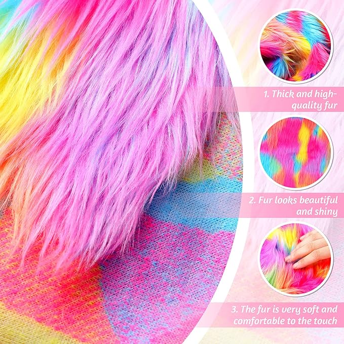 Tatuo Faux Fur Fabric Christmas Fluffy Fuzzy Craft Fake Fur Cuts Shaggy Synthetic Plush Patch Sewing DIY Winter Halloween Costume Gnome Beard Miniature Dolls Rugs Mats Gift(Colorful,60 x 18 Inch)