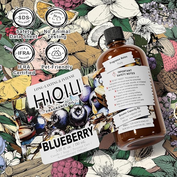 HIQILI Blueberry Fragrance Oil for Candle & Soap Making, Fruity Scents for Reed Diffuser Oil Refill, Add to Lotion, Body Wash - 5.07 Fl Oz