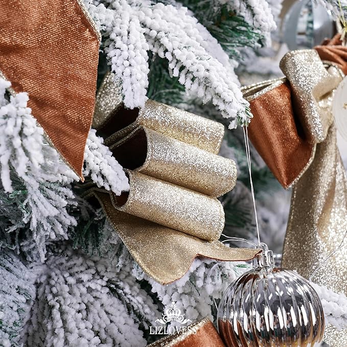 Brown Velvet Wired Ribbon with Glitter Back 2.5 Inch Camel Christmas Ribbon Wired Reversible Ribbon for Christmas Tree, Gift Wrapping, Crafts, Wreaths Supplies, Topper Bows (10 Yards)