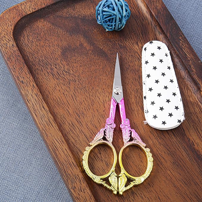 Small Embroidery Scissors with Cover -Cute and Comfortable Gradient handles with Sturdy and Sharp Tips for Precise Cutting, Perfect Size for Keeping in Your Sewing and Craft Supplies Kit