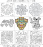Set of 3 Adult Coloring Books, Animals, Scenery & Mandalas Designs - 120 Unique Images! 8.5 in. x 8.5 in. Pages