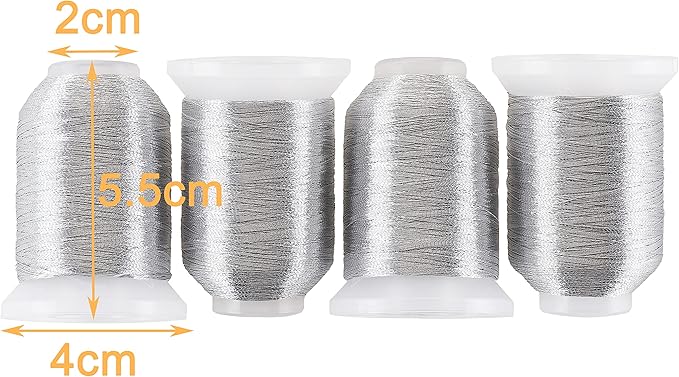 New brothread 4 Silver Metallic Embroidery Machine Thread Kit 500M (550Y) Each Spool for Computerized Embroidery and Decorative Sewing