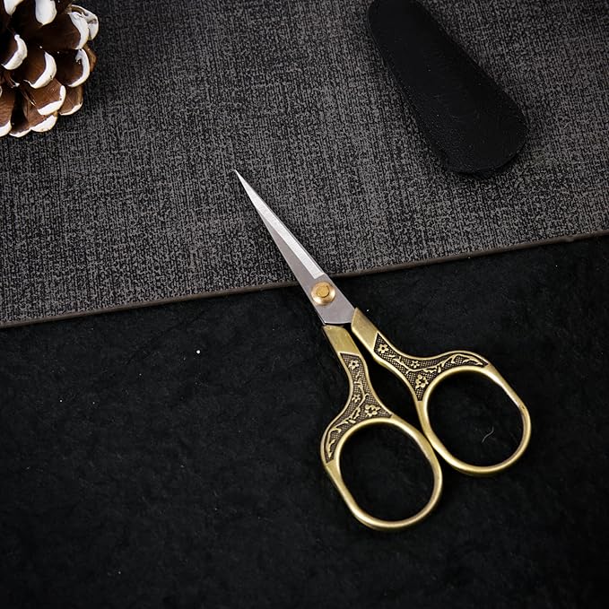 Small Craft scissors-5 Inch Vintage Precision Scissors-Ultra Sharp Blade Shears,scotch scissors for Office Home School Sewing Fabric Craft Hair trimming,Facial,Beard,Eyebrow (Bronze)…