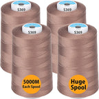 Simthread All Purpose Sewing Thread from 100% Spun Polyester for Serger, Overlock, Merrow, Quilting Sewing 4 Big Cones of 5000M (5500 Yards) Each - 40S/2 Suede